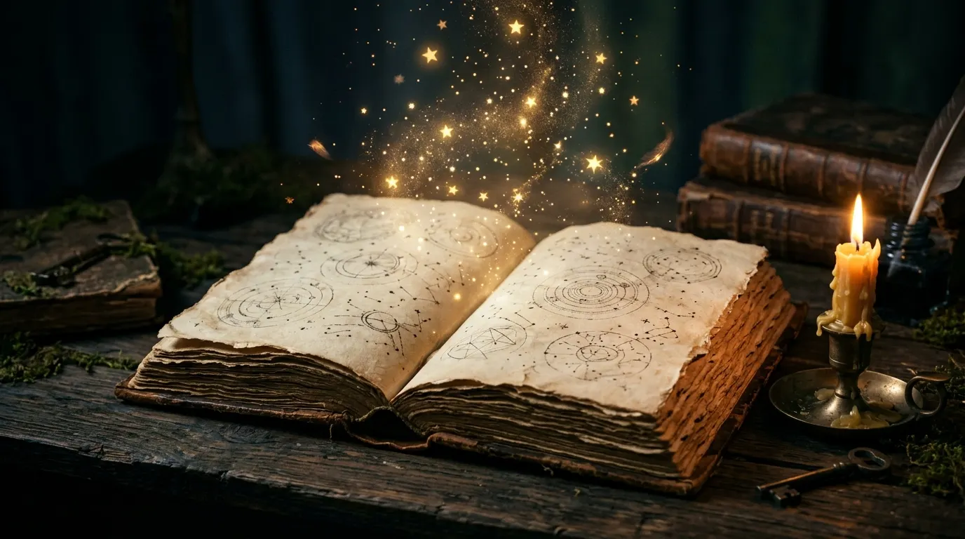 Livro aberto com estrelas subindo